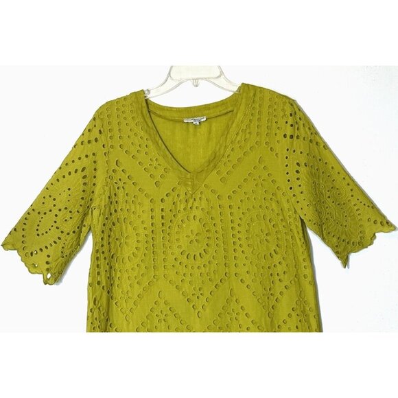 New Vanessa Zani Linen Cotton Lime Eyelet Embroidered Boho Dress - Italy - Picture 3 of 7